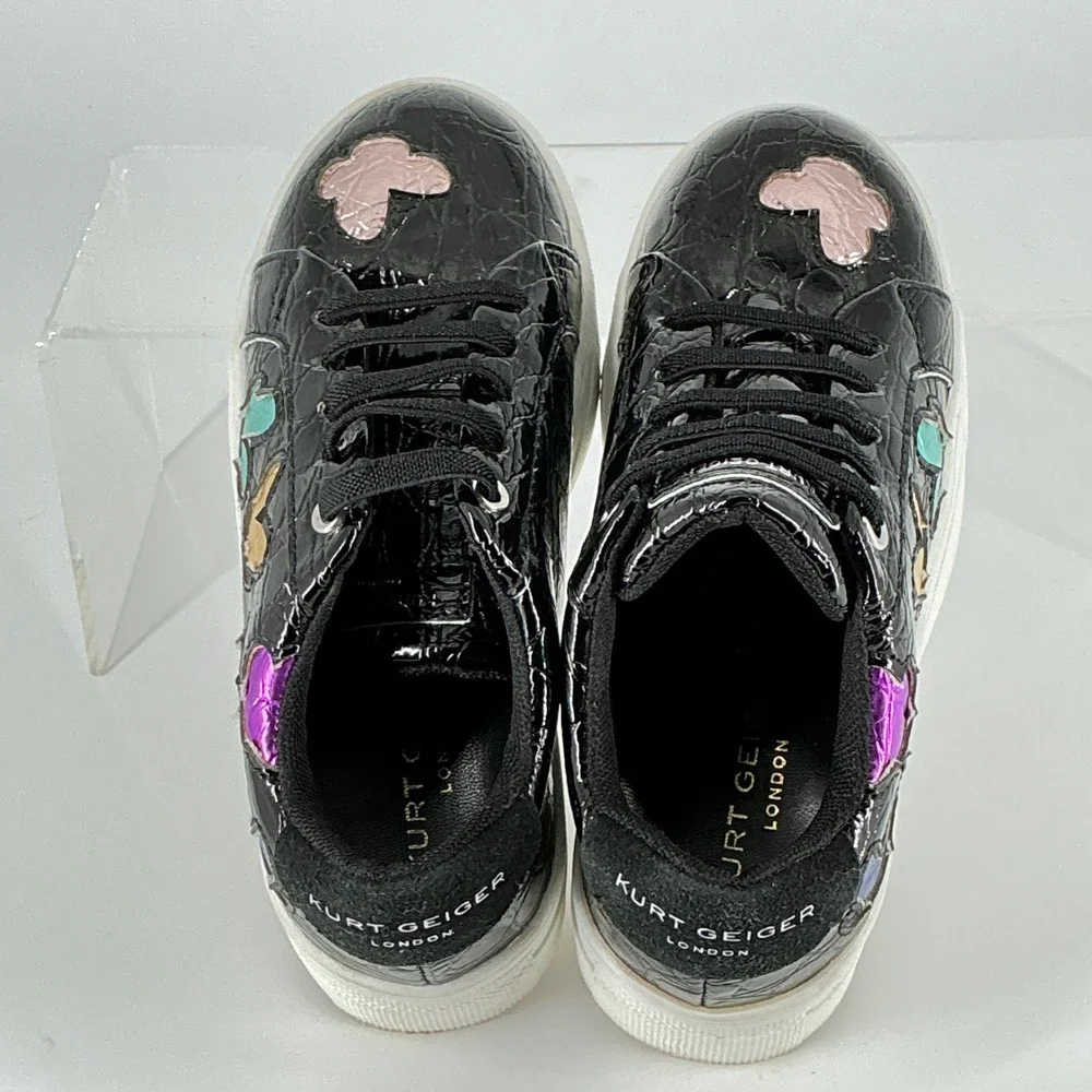 Kurt Geiger Size 12 Mini Laney Butterfly Black Croc Platform Sneakers Kids Girls